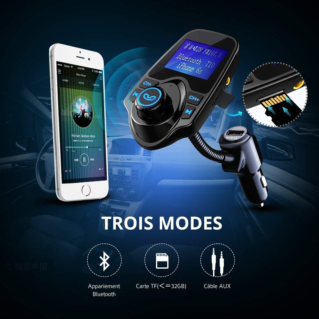 Transmetteur FM Bluetooth 5.3 Pour Voiture – Charge Rapide PD 30W QC3.0 + Mains Libres – Compatible USB